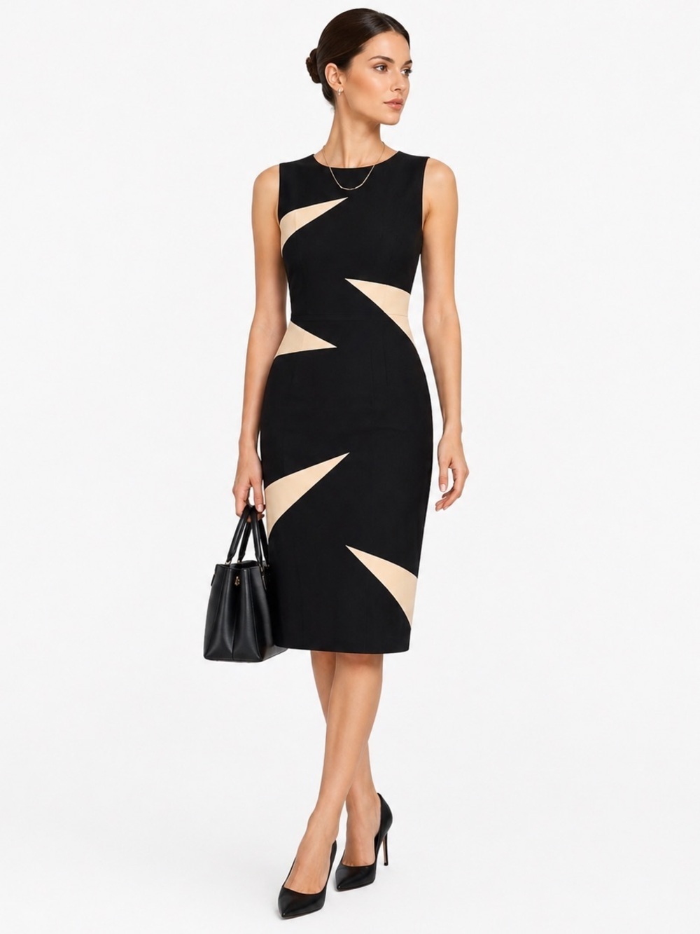 Cache Contour Collection Black & Beige Dress Size 6
